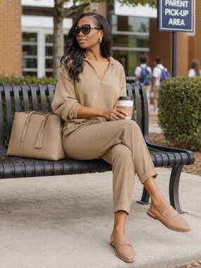 Kaanas Beige Textured Leather Mule Loafers